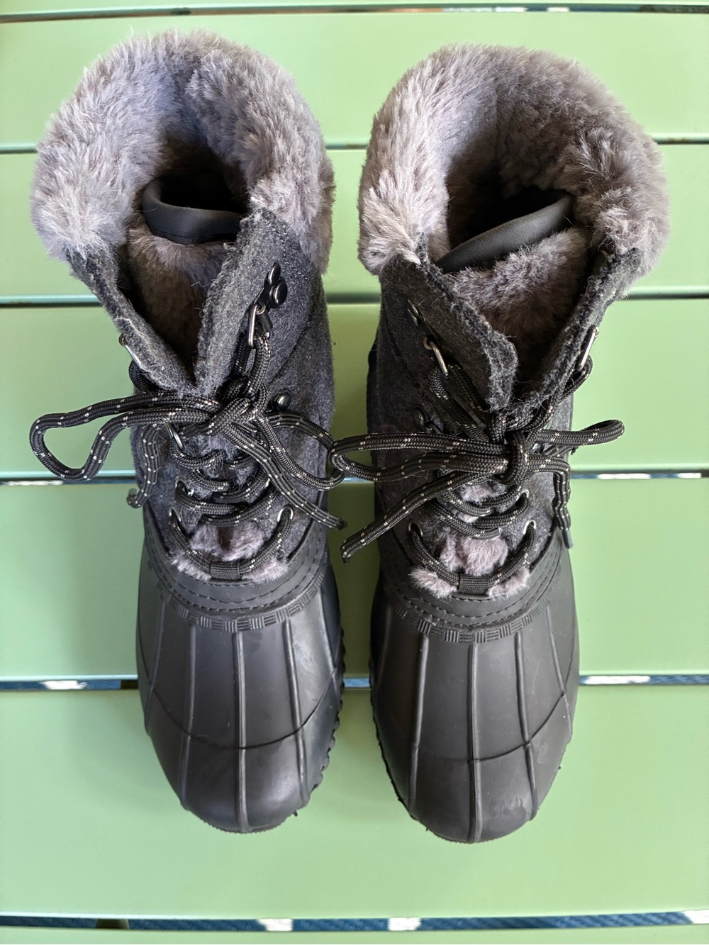 Tommy Hilfiger Black and Gray Faux-Fur Lined Winter Duck Boots